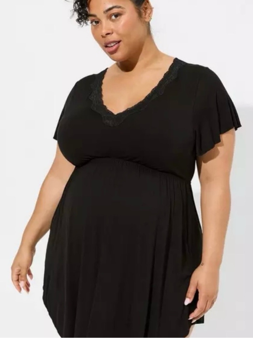 torrid Black and PinkV-Neck Lace-Trim Plus Size Nightdresses